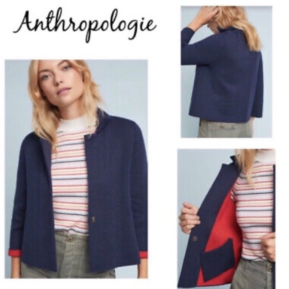 MOTH M Navy/Red Amoruso Cardigan Jacket Single Snap Collar